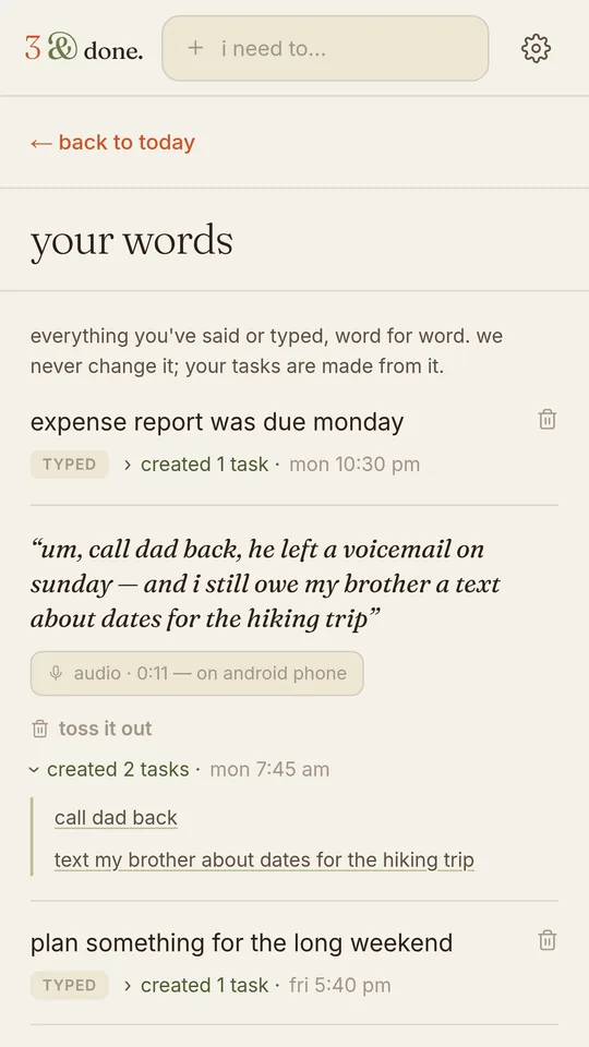 your words, and the tasks made from them